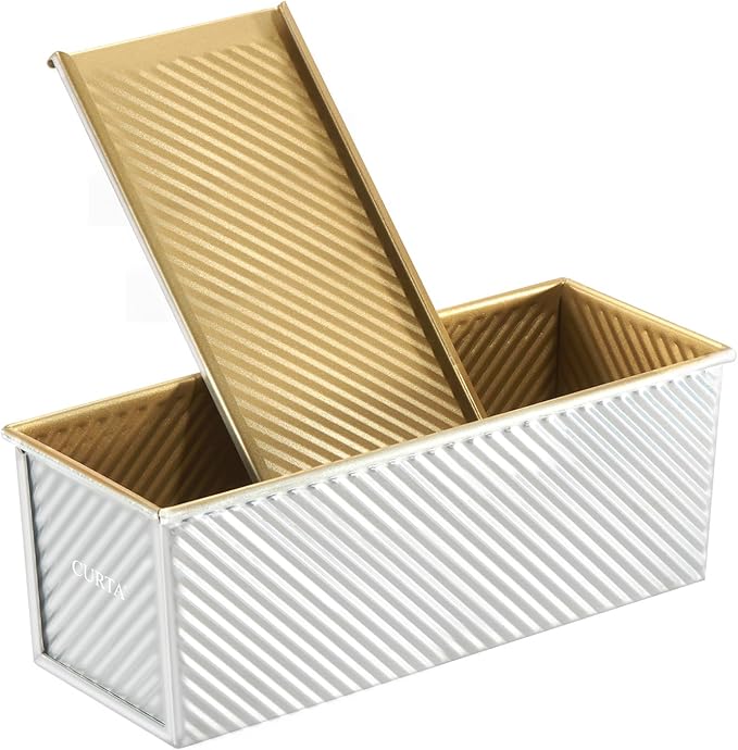 CURTA Commercial Pullman Loaf Pan with Lid 2.2 lb Dough Capacity Non-Stick Bakeware for Baking Bread Corrugated Bread Toast Box Mold Extra Large Loaf Pan Silver 2 pcs