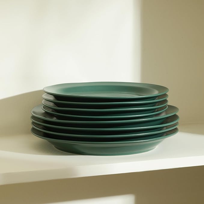 Stone Lain Orbit 12-Piece Dinnerware Set Stoneware, Plates and Bowls Set, Pasta Bowls, Microwave and Dishwasher Safe, Dish Set for 4, Green