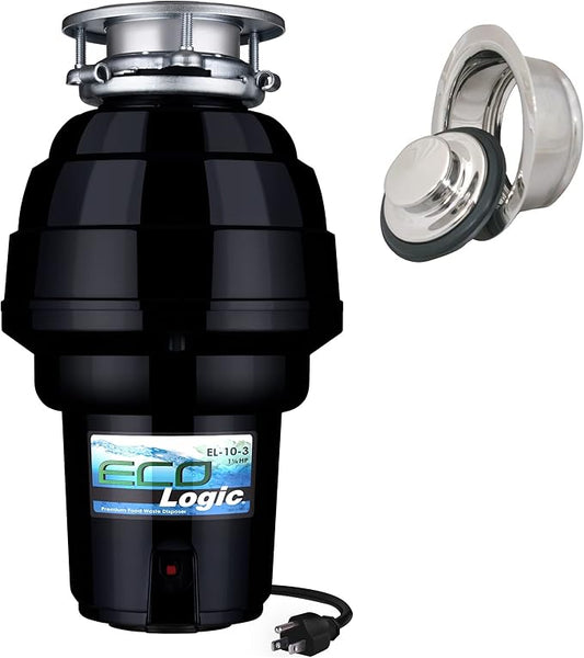 Eco Logic EL-10-DS-PC 10 Designer Series Food Waste Disposer with Polished Chrome Sink Flange, 1-1/4 HP