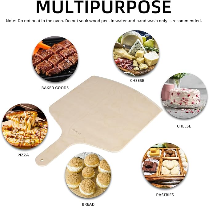 UPTRUST Pizza Peel, Premium Natural Wooden Pizza Peel 12 x 17 inch Rectangular, Large Pizza Spatula, Cutting Board for Baking Homemade Pizza and Bread - Set of 2