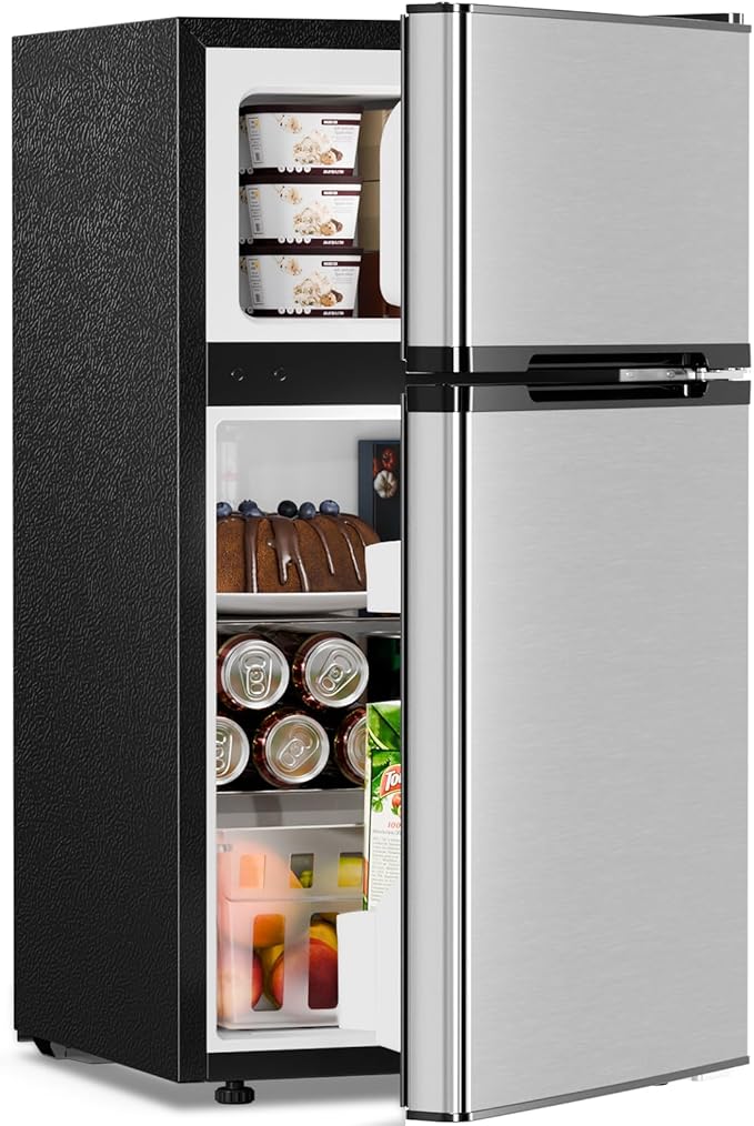 Antarctic Star 3.2 Cu.Ft,Mini Refrigerator with Freezer,Double Door Mini Fridge,Compact Refrigerator,Adjustable Thermostat,Mini Refrigerator for Bedroom/Office/Dorm/Kitchen(Silver)