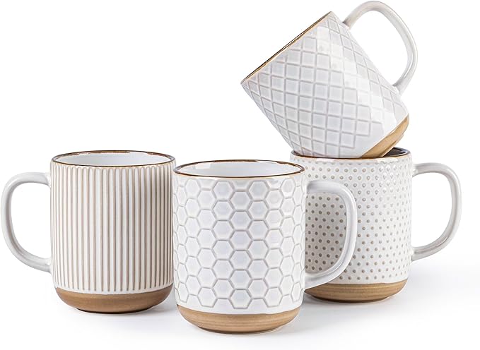 GBHOME Large Coffee Mugs Set of 4, 16oz Handmade Stoneware Coffee Mugs Set with Large Handle for Cappuccino/Latte/Tea/Hot Cocoa, Dishwasher & Microwave Safe, Off White