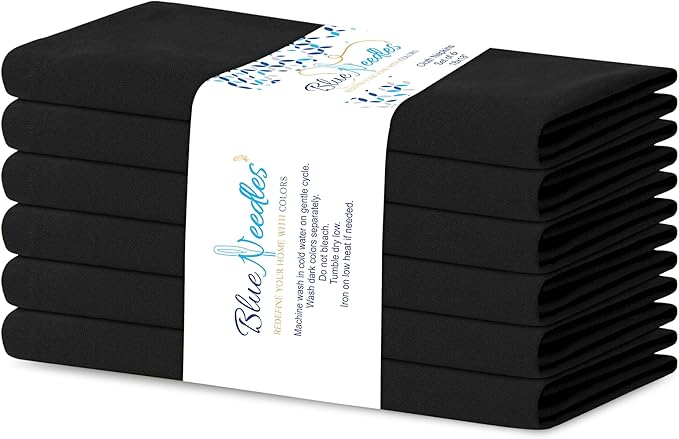 Blue Needles Solid Cloth Napkins Set of 6 Black 100% Cotton Dinner Napkins 18x18 inches - Soft, Reusable, Absorbent & Washable Fall Thanksgiving Linen, Ideal for Events, Parties & Everyday Use