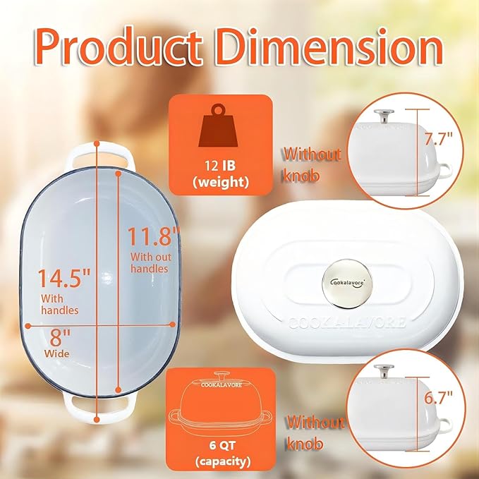 Cast Iron Bread Oven,6 QT Bread Oven,Thick Enameled Loaf Pan with Lid,Bread Pans for Homemade Bread,14.5"Dutch Oven for Bread Baking,Dutch Oven-with Silicone Baking Mat&Recipe,Gifts for Family,White