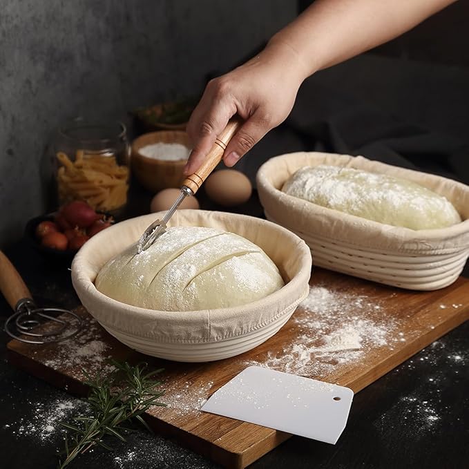 Saint Germain Bakery Premium Round Bread Banneton Basket with Liner - Perfect Brotform Proofing Basket for Making Beautiful Bread - (9 in. Round/10 in. Oval)