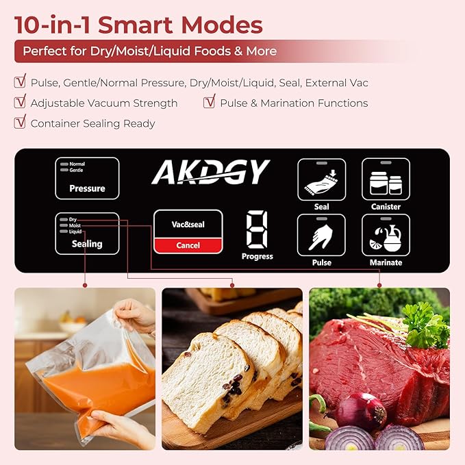 95Kpa Liquid Vacuum Sealer Machine, Full Automatic Food Sealer for Dry/Liquid/Moist Foods | Strong Suction | Digital Timer | One-Touch Operation | Built-in Cutter & Bag Storage | Removable Drip Tray