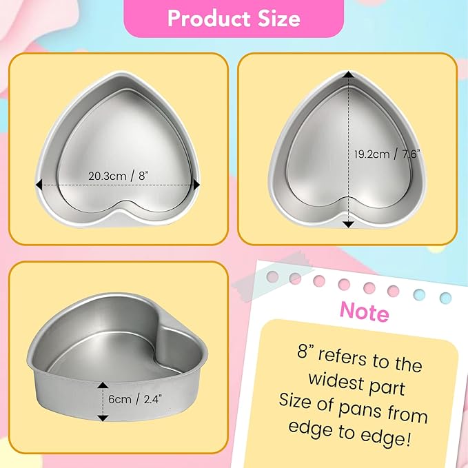 3-Pack 8-Inch Heart Shaped Cake Pans, Durable Anodized Aluminum Pans with Removable Bottom, Ideal for Baking, DIY Projects, Birthdays & Weddings, Heart Pans Chiffon Cake Mold for Oven Baking