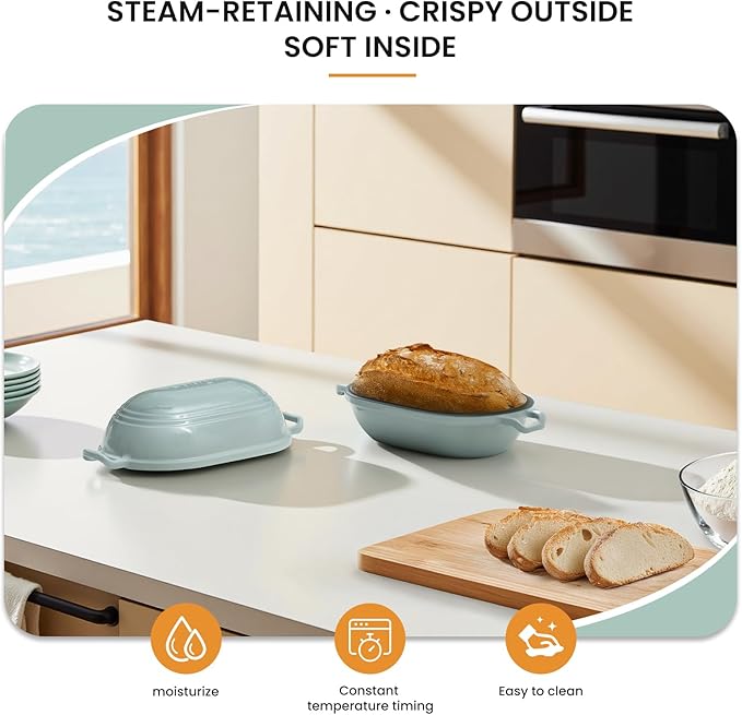 Enameled Cast Iron Dutch Oven for Sourdough Bread Baking,9 x 5-4/5 Inch Oval Cast Iron Bread Pan with Lid,Dutch Oven for Homemade Sourdough Baking,2.8QT Meatloaf Pan,Oven Safe