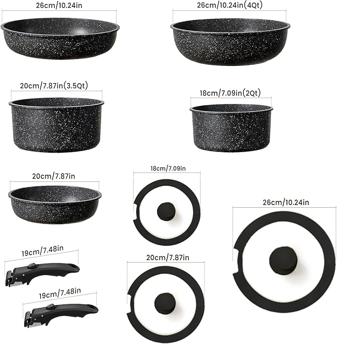 Pots and Pans Set, Nonstick Detachable Handle Cookware Set, Induction Kitchen Cookware Set with Removable Handle, Healthy Non Stick Cookware, Dishwasher ＆ Oven Safe, PFOA Free