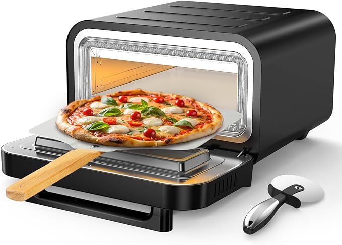 2025 Upgraded Pizza Oven – 6 Programs, 1700W, Max 840°F, Suitable for 32cm Pizzas, 5-in-1 multifunction: Pizza, Bake, Proof, Broil, and Warm – includes pizza stone and pizza peel