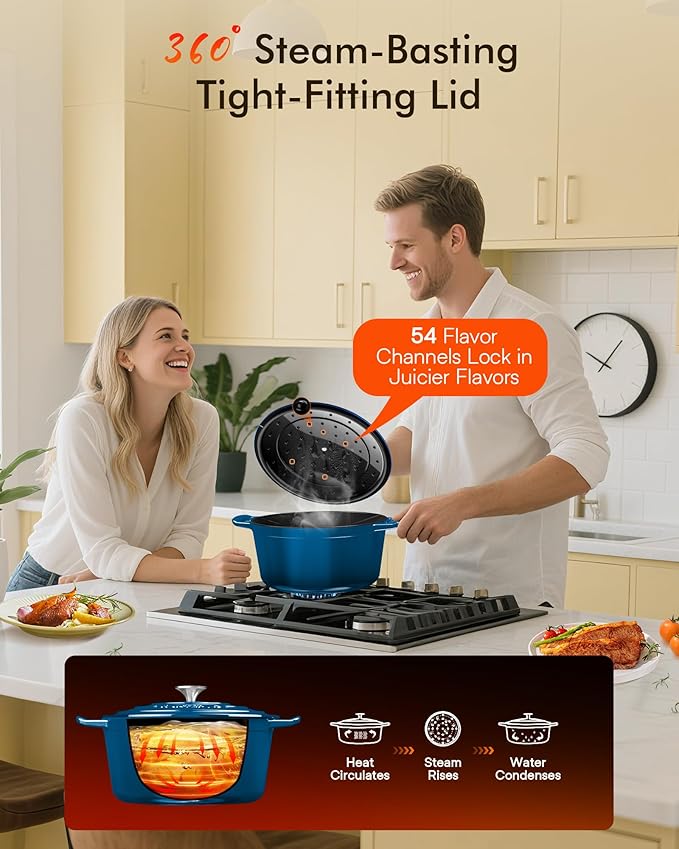 Nuwave 6QT Healthy Enameled Cast Iron Dutch Oven Pot with Lid, Heavy Duty 7-Layer Enamel, Enhanced Rust Protection, Dual Handles, Oven Safe to 500°F for Sourdough Bread Baking, Braise, Stew, Roast