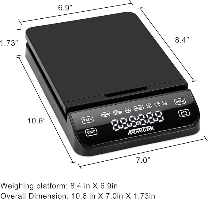 ACCUTECK High Accuracy Digital Shipping Postal Scale, 70Lbx0.1OZ, with Touch Screen, Tare and Hold Function, Black (A-BPS70)