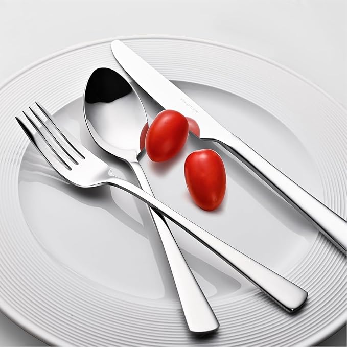 KINGSTONE 18/10 Stainless Steel Flatware, 5-Piece Forged Silverware Set for 1, Mirror Polished Cutlery Set Dishwaher Safe for Home, Restaurant, Wedding, Party