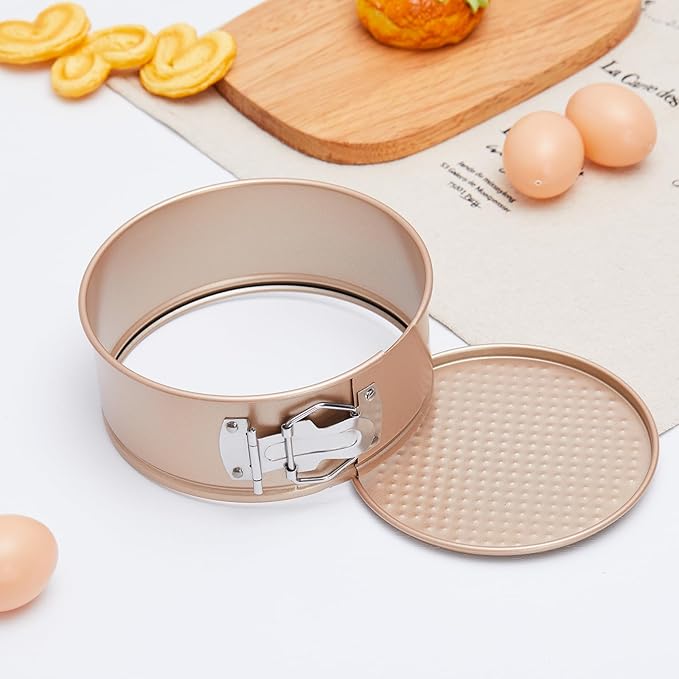4 Pcs 6 Inch Non Stick Springform Pan with Removable Bottom Carbon Steel Round Springform Cheesecake Pan with Stainless Steel Spring Buckles for Baking Kitchens Restaurant(Champagne Gold)