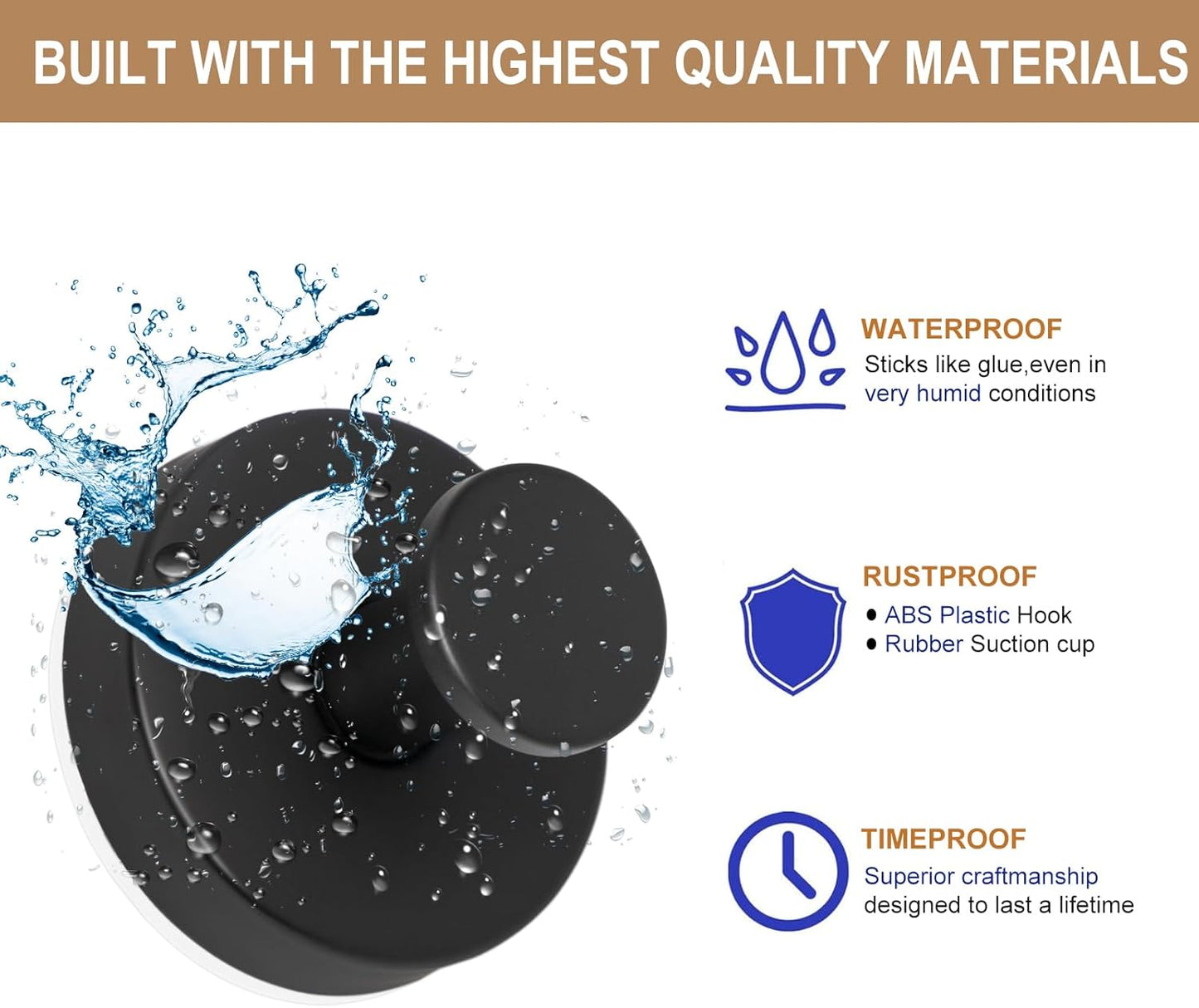 ZESLMG Suction Cup Hooks for Shower Wall, Door Wreaths, Removable Inside Shower Towel Hooks for Bathroom Window Glass Kitchen- Bath Robe Loofah Suction Hooks for Hanging More Surfaces (Black, 4 Pack)