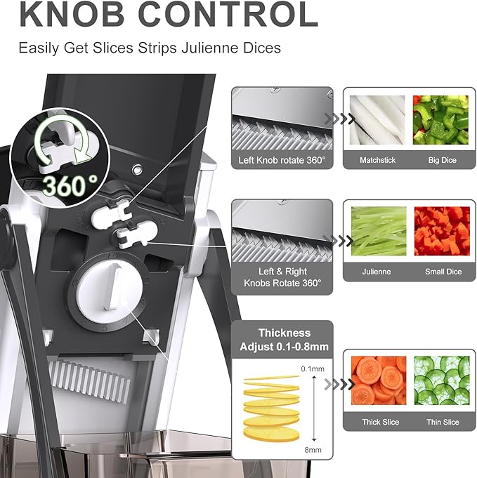 All-in-1 Update Safe Mandoline Slicer for Kitchen, Food Chopper with Container, Thickness Adjustable Vegetable Chopper, Potato French Fry Cutter Tomato Apple Slicer Onion (BlackWhite)