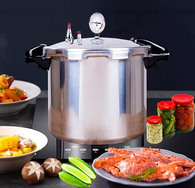 15 Quart Pressure Canner Cooker & pressure canners for canning & water bath canner | Pressure Gauge & Pressure Regulator | Compatible:natural gas-open flame & With 1 steaming tray