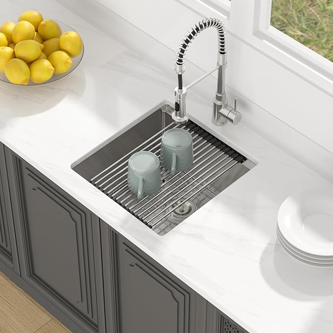 LORDEAR 18 inch Undermount Bar Sink Workstation - 18x19x10 Inch Bar Prep Sink 16 Gauge Stainless Steel Single Bowl Handmade RV Outdoor BBQ Camper Sink with Full Cutting Board