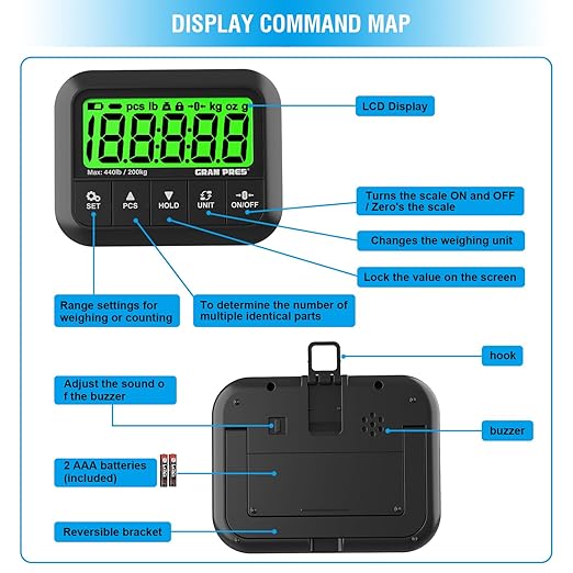 Shipping Scale, 440 lbs/10g Highly Accurate Postal Scale with Hold/Tare/Pcs, Digital Postage Scale with LCD Display for Packages/Luggage/Post Office/Dog, Battery & USB Cable Included