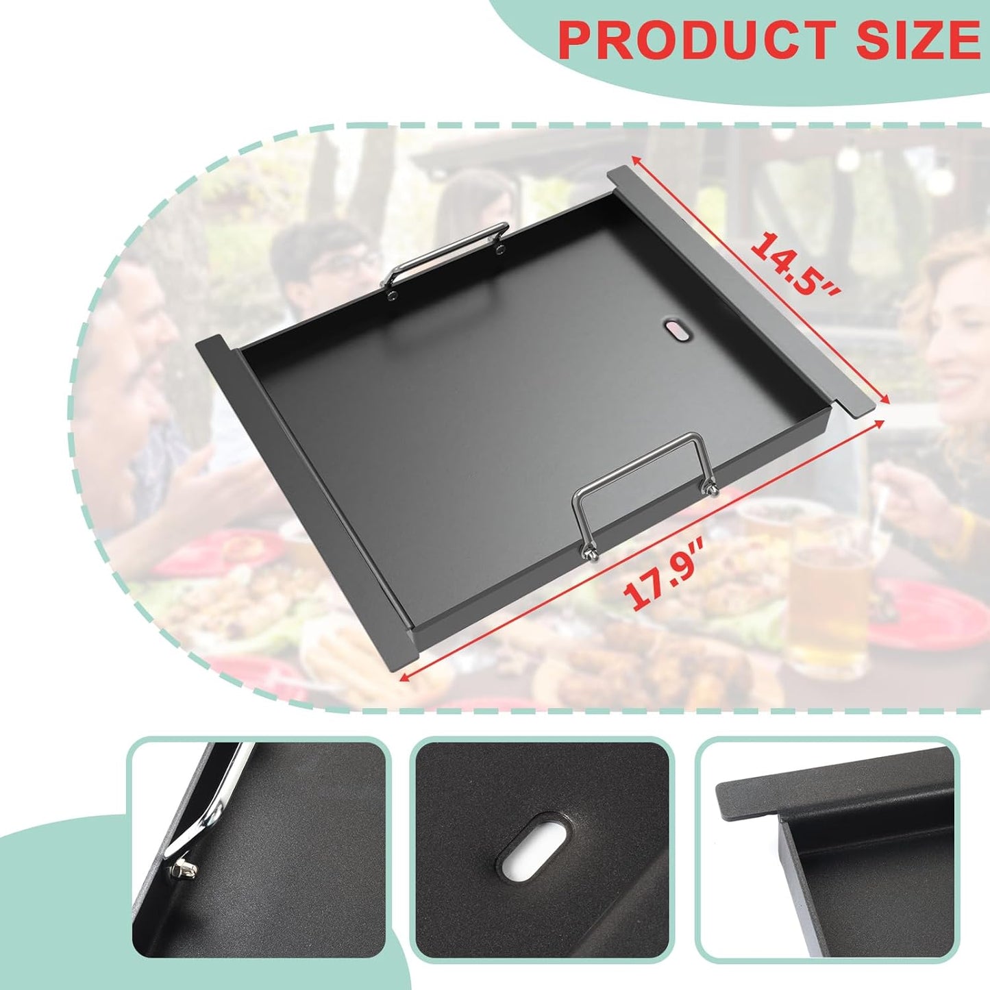 Half Size Griddle Insert for Blaze Grills 3, 4, 5 Burner Natural Gas Grill, Carbon Steel Flat Top Griddle Plate for Summerset Sizzler 32" & 40" and AOG 24'' T Series, RCS 32" Grill, 17.9''L x 14.5''W