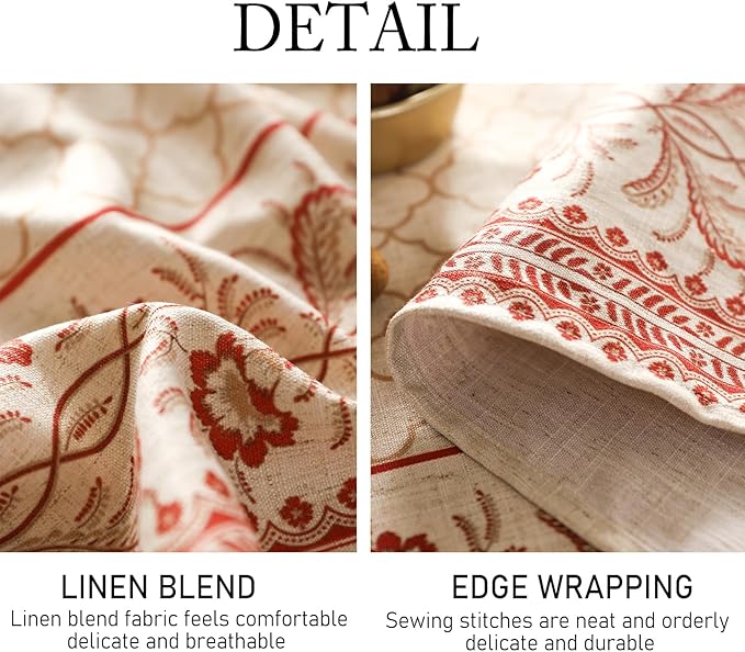 French Rectangle Tablecloth,Floral Linen Table Cloth with Flaxen and Red Undertones,Heavy Durable Table Cover for Dining Thanksgiving Kitchen Decor Party Banquet Christmas,55"*71"