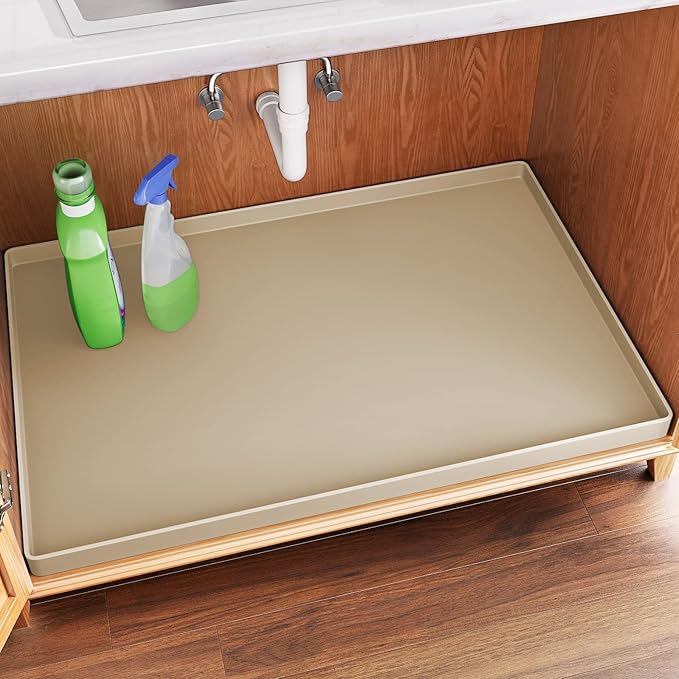 FLATO Waterproof Under Sink Mat 31" x 19" Shelf Liner for Kitchen and Bathroom, Cabinet Protector, Organizers and Storage, Flexible Silicone Drip Tray
