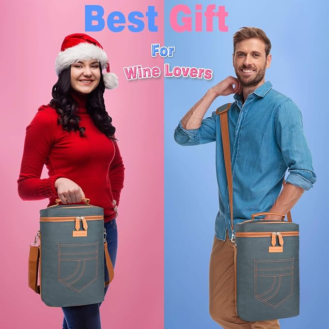 Tirrinia 4 Bottle Wine Gift Carrier - Gray, Padded, Insulated, Portable, Versatile, Stylish