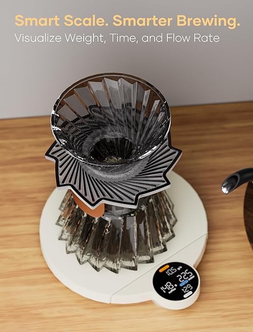 Cocinare Balance Lite Smart Coffee Scale with Timer, 3kg/0.1g Precision Digital Scale for Pour-Over, Espresso & Drip, 3 Brewing Modes (Assist, Weigh, Competition), Adjustable Ratios & Flow Rate, White