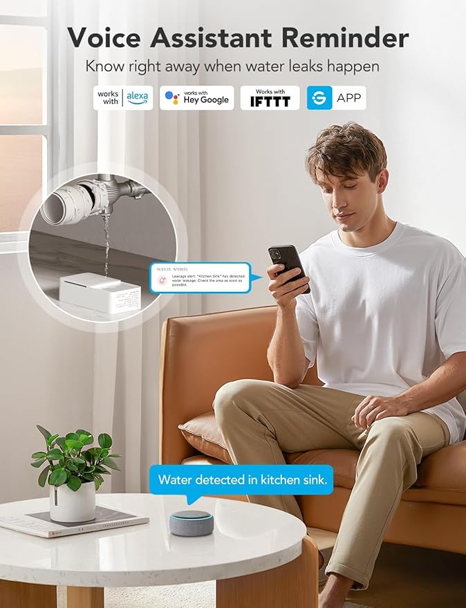 GoveeLife WiFi Water Leak Detector 2 for Home, Smart Water Ieak Sensor 3 Pack with 100dB Adjustable Alarm and App Alerts, LoRa Up to 1968ft Open-Air Transmission Range for Basement, Kitchen, Bathroom