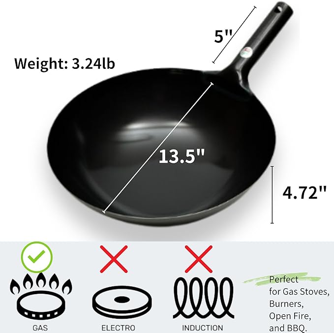 Kanda Iron Beijing Wok - Lightweight and Durable - Perfect for Authentic Japanese Cooking - 15.3 inch 39cm