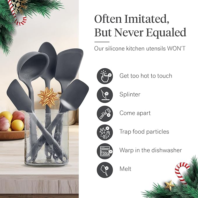 GIR: Get It Right 5 Piece Silicone Essentials Kitchen Utensils Set - Ladle, Spatula, Flip, Spoon & Spoonula - Non-Toxic Cooking Utensils for Nonstick Cookware, Cooking and Baking - Charcoal