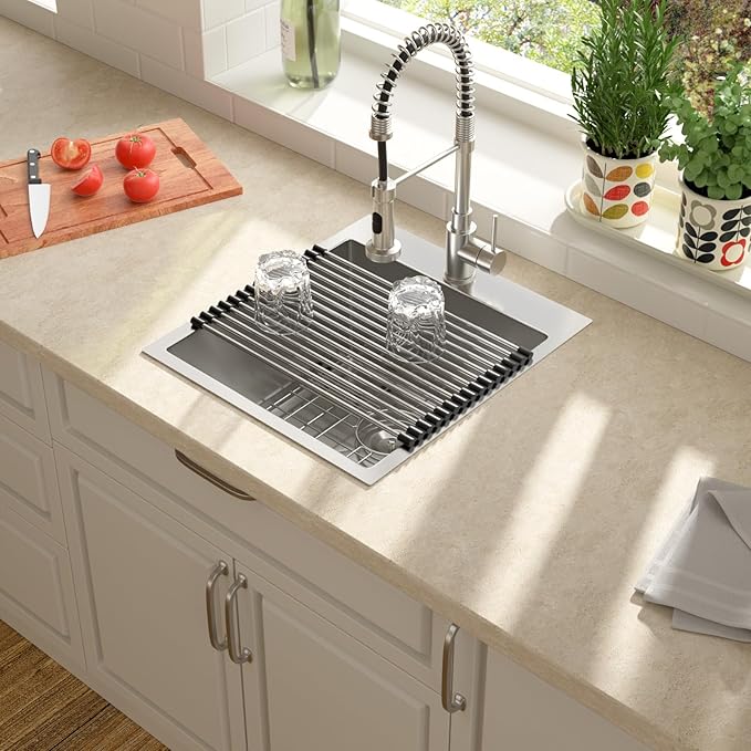Lordear 18x20x10 inch Drop in Kitchen Sink Topmount Bar Sink 16 Gauge Single Bowl Stainless Steel Bar Outdoor Sinks