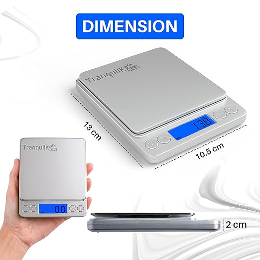 Digital Food Scale for Kitchen with Gram and Ounce – Smart Kitchen Scale for Food Products, Baking, Sourdough Bread Making, Cooking, Weight Loss, Jewelry & Packages (0.1g/3kg)