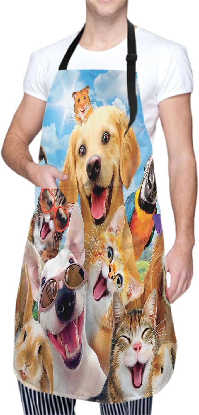 Funny Animal Apron with 2 Pockets Waterproof for Men Women Kitchen Garden Decor
