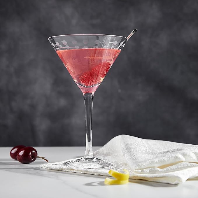 Premium Delight Vintage Cocktail Glasses Set of 4, 9.6 oz – Hand-Blown with Etched Long Stem, Classic Glassware for Weddings, Dinners, and Holiday Gifting (Martini Glasses)