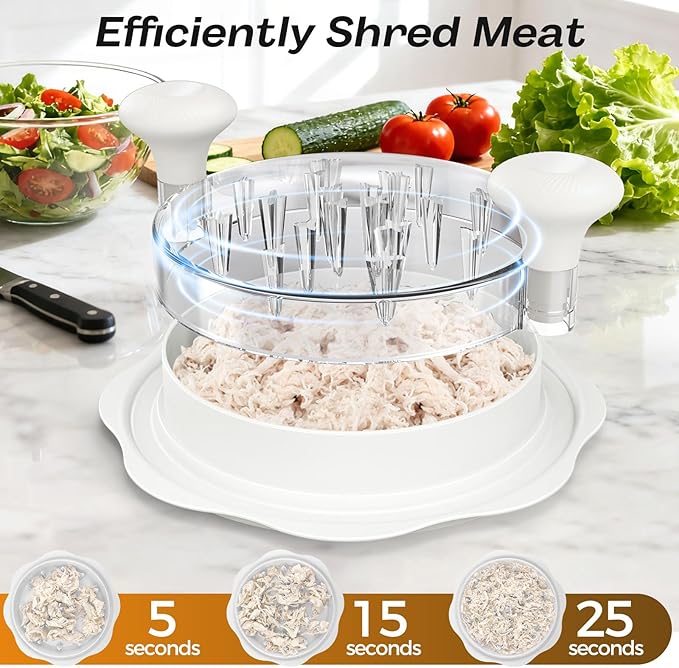 10'' Pro Chicken Shredder Tool Twist Large for Kitchen, BPA-Free Food-Safe Meat Grinder, Visible Chicken Breast Meat Shredder with Strong Anti-Slip Bottom & Ergonomic Handle, White