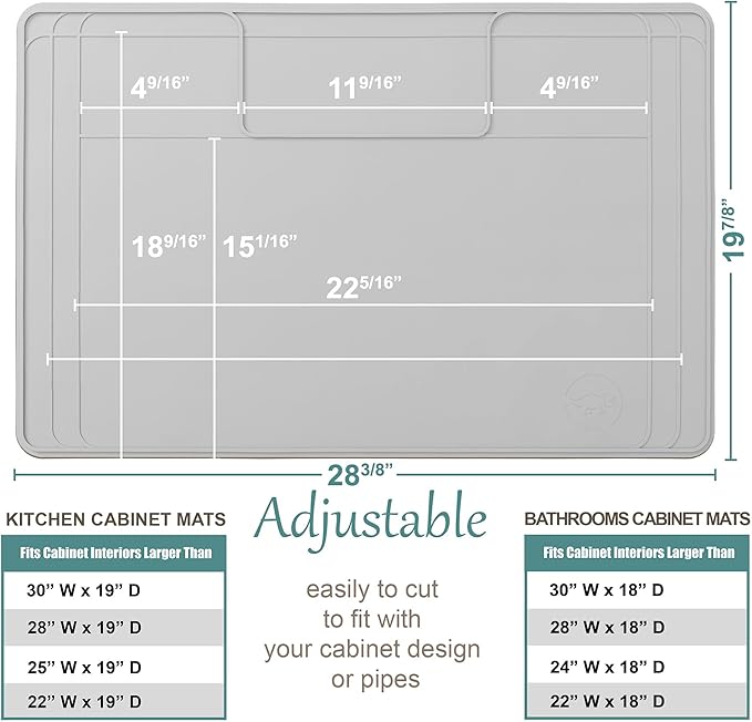 The Original Under Sink Mat - Adjustable Silicone mat, Waterproof Under The Sink Bathroom Vanity Mat, Under sink mats for kitchen waterproof - 28" x 19" or smaller
