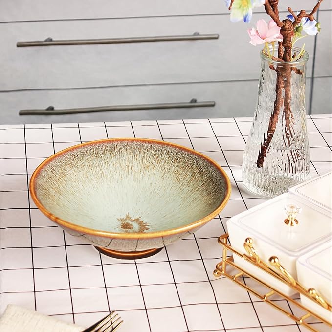 Ceramic Japanese Ramen Noodle Soup Bowl Set of 2, For Ramen, Pho, Soup, Salad, pasta, Asian Dishes,Udon noodles,Chinese Large Ramen Bowl - Microwave dishwasher oven safe, Brown 8.2 Inch