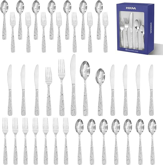 HIKAA Gift Wrap Silverware Set Stainless Steel Flatware Set for Gift, Cutlery Set for Present (40, Flower)
