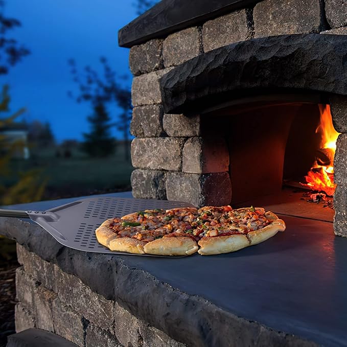 12" x 14" Pizza Peel Long Handle, Perforated Pizza Spatula 43.8 Inch Overall, Professional Aluminum Turning Peel for Baking Commercial Ovens