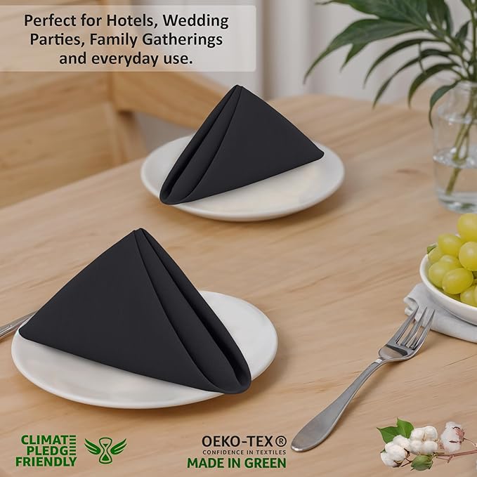 Ruvanti Cloth Napkins Set of 6, 18x18 Inches, 100% Cotton, Washable, Soft & Absorbent, Perfect for Wedding, Christmas, ‎Thanksgiving Dinners - Black Beauty