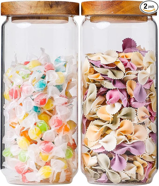 Glass Jar with Lid 3.54 Inch Wide, 34 OZ Airtight Food Storage Containers Glass Set for Coffee Beans| Sugars| Candy, 2 Pack