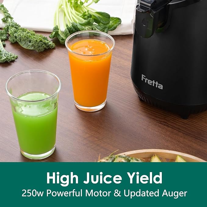Cold Press Juicer Machines, Slow Masticating Juicer with 5.3" Extra Large Feed Chute Fit Whole Fruits & Vegetables, Self Feeding Effortless for Batch Juicing, BPA Free 250W (Matte Black, 1.8L)