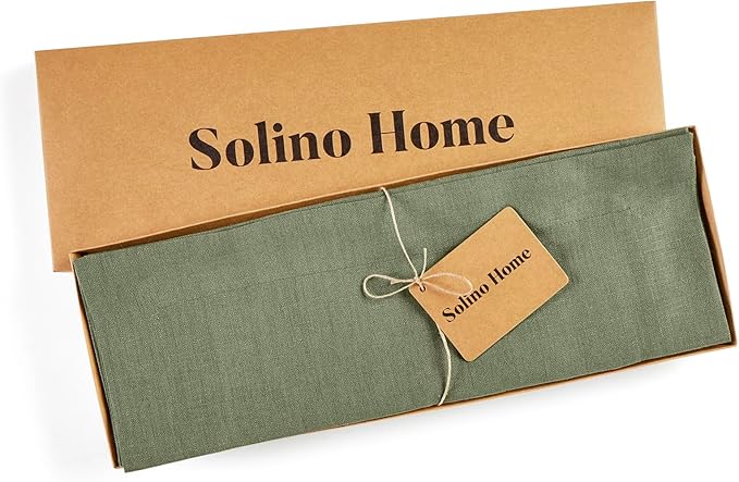 Solino Home Linen Cloth Placemats Set of 4 - 100% Pure Linen Oil Green Placemats 14 x 19 Inch for Fall, Autumn, Thanksgiving, Christmas - Fete