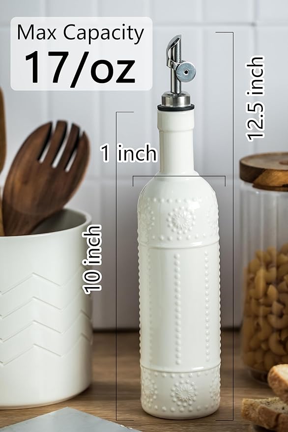LYEOBOH Olive Oil Dispenser Bottle with Spout, 17 OZ Oil Dispenser for Kitchen, Ceramic Dispensing Bottles for Kitchen, Cooking, Gravity Spout, Housewarming Gift