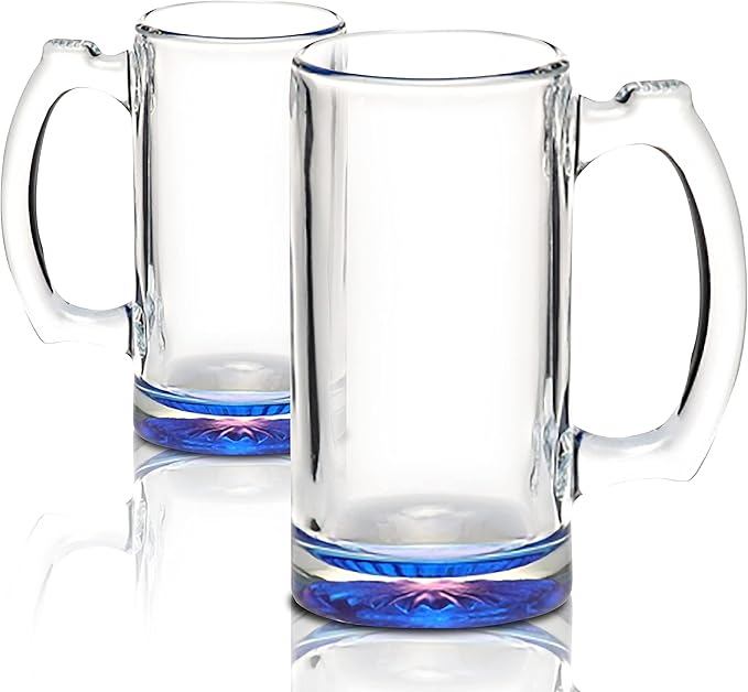 12 Libbey Beer Mugs Set, 12 oz. - Groomsmen Glassware - Blue
