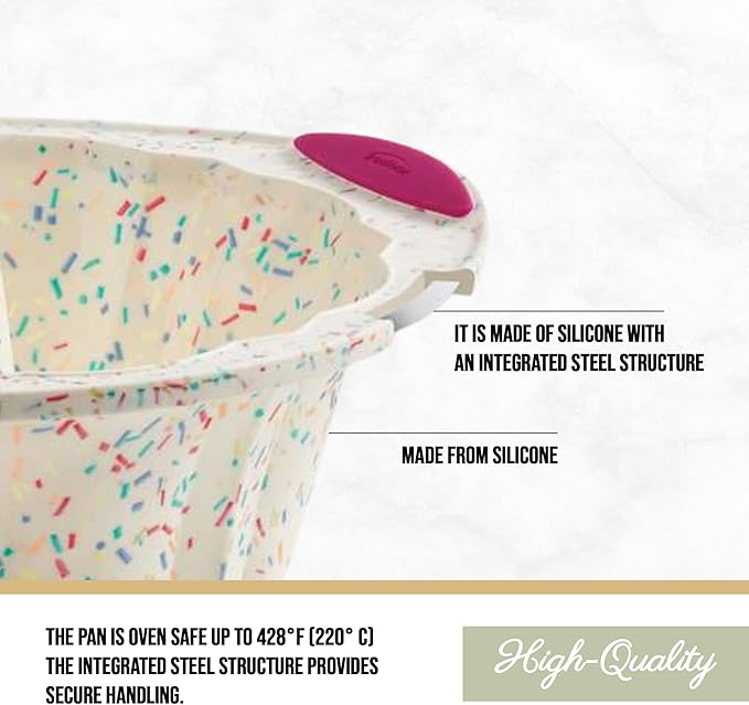 Trudeau 5118558 Structure Fluted Cake Pan Silicone Bakeware, Medium, Confetti White