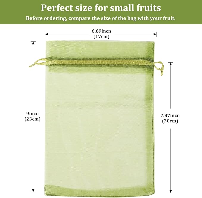 100 Pcs Fruit Protection Bags, 6x9inch Fruit Netting Bags, Green Drawstring Mesh Bags Fruit Cover Pest Barrier for Mangoes Tomatoes Fruit Trees Veggies Garden