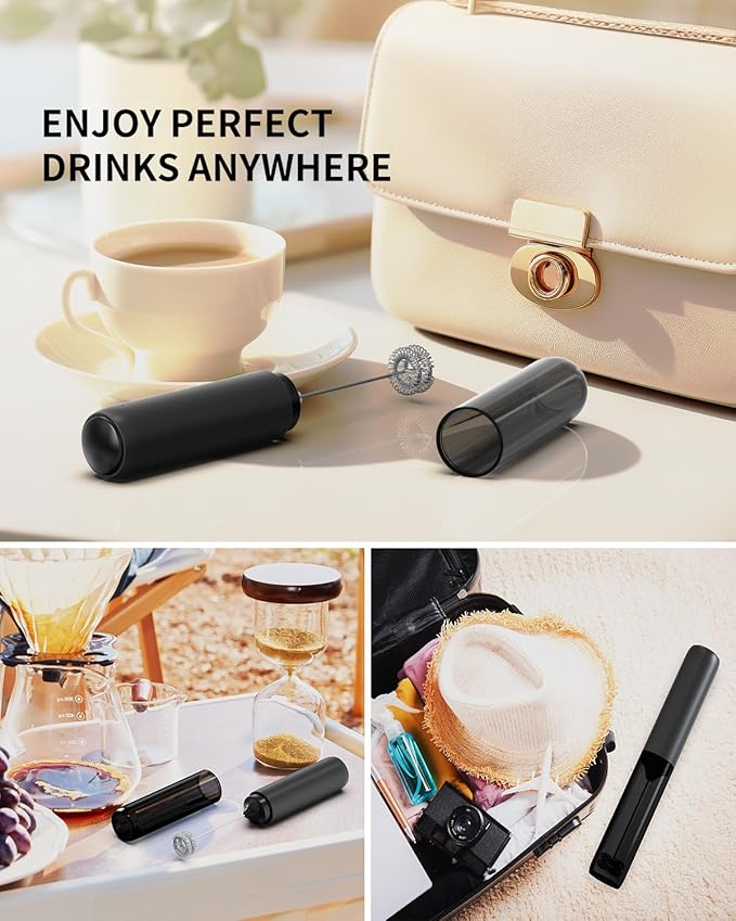 CIRCLE JOY Rechargeable Milk Frother Hanheld, Dual Spring Whisk Electric Coffee Frother, Portable Hand Frother Wand Drink Mixer for Matcha Lattes Cappuccino, Kitchen Gifts, Black