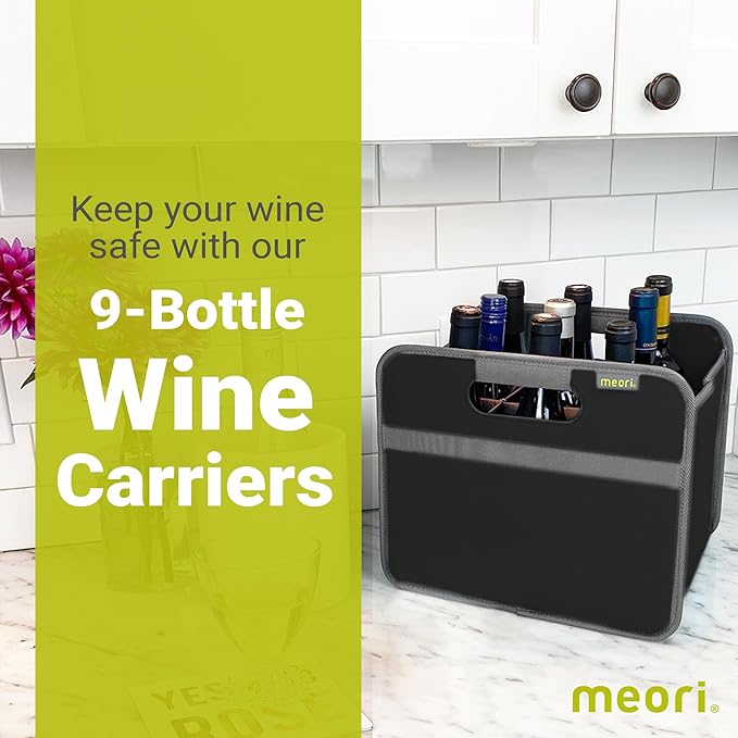 meori Black Foldable Wine Carrier 9 Slot Lava Collapsible Storage Tastings Grocery Shopping Car Bottles Milk Soda Beer B100339